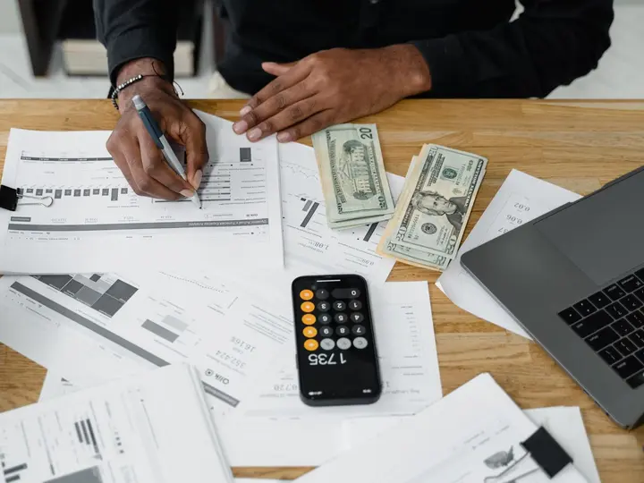 An accountant’s workspace with financial records